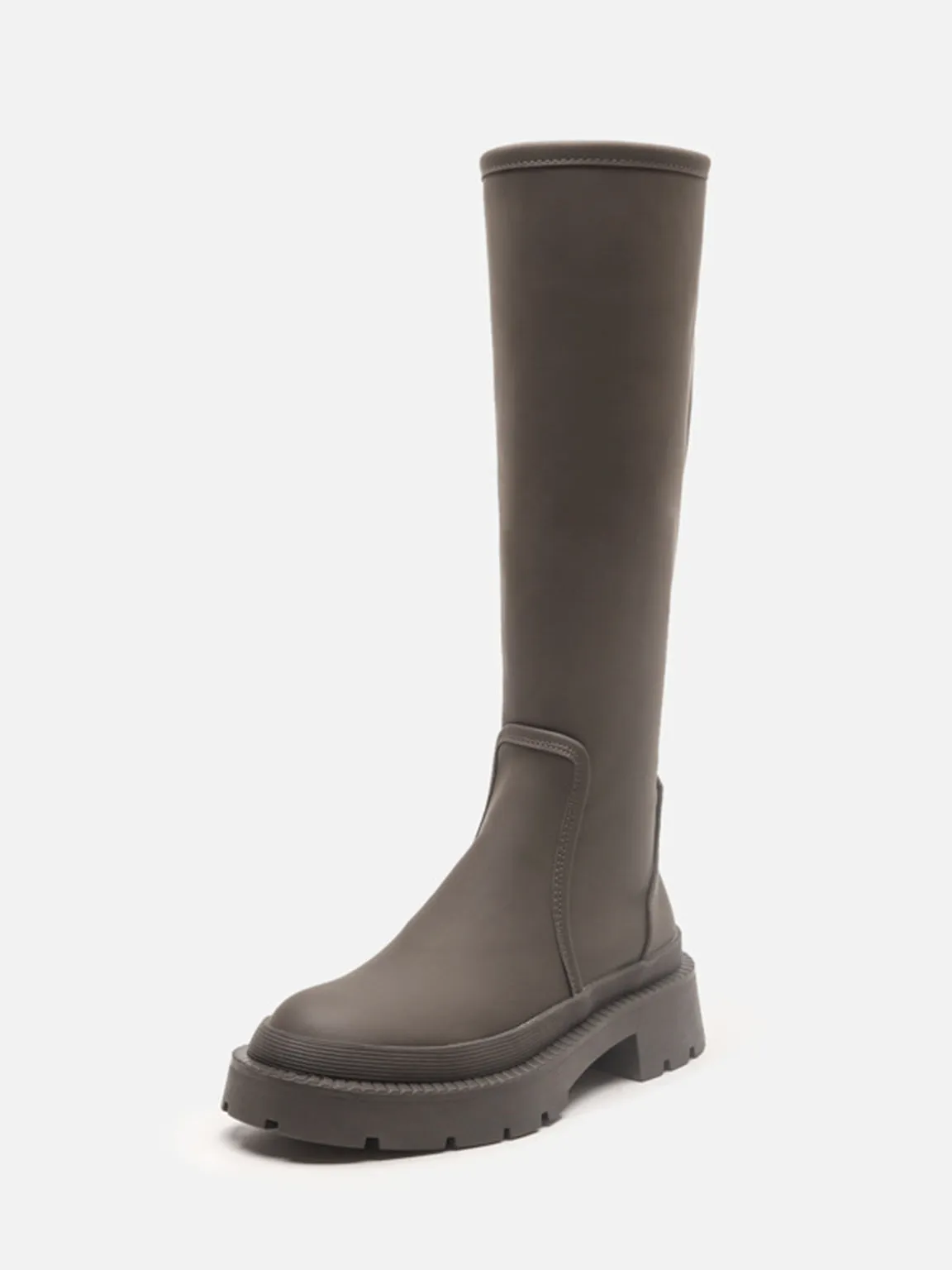 Women's Mid-block Round Toe Chunky Sole Rubberized Flatform Boots Zip Closure
