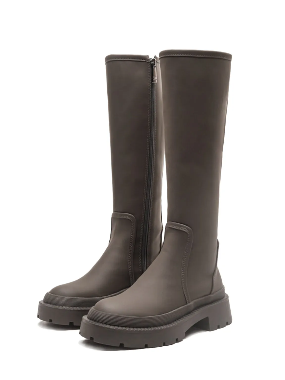 Women's Mid-block Round Toe Chunky Sole Rubberized Flatform Boots Zip Closure