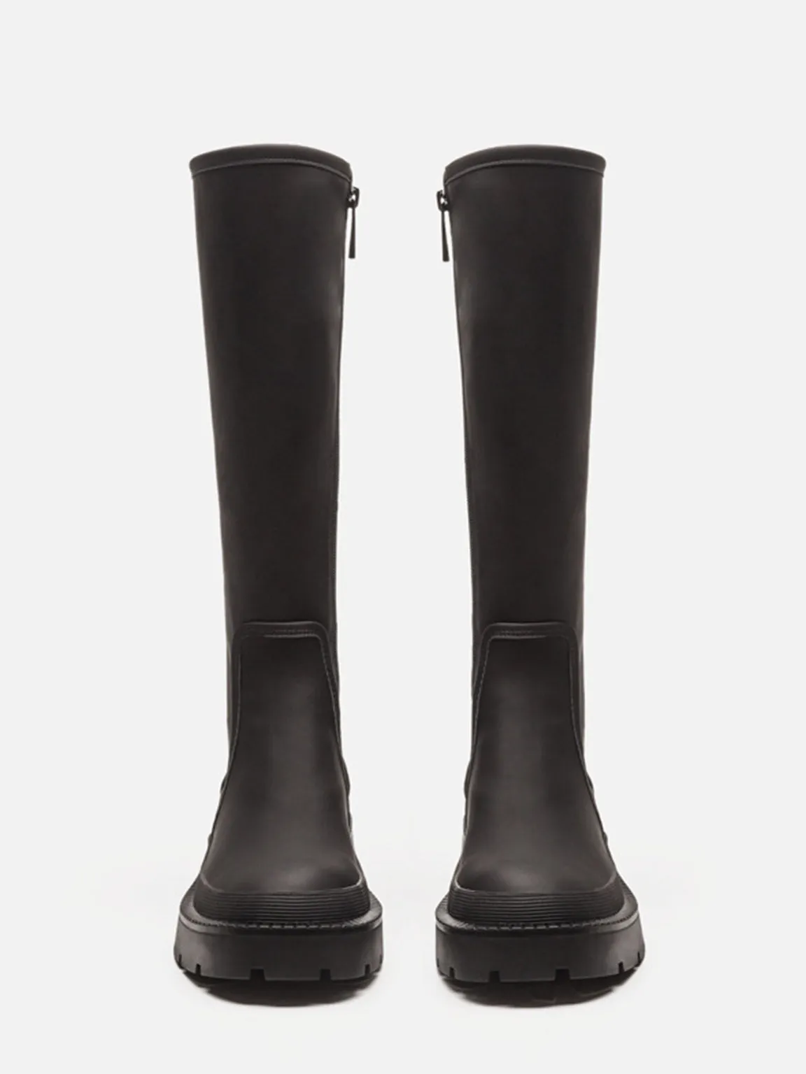 Women's Mid-block Round Toe Chunky Sole Rubberized Flatform Boots Zip Closure