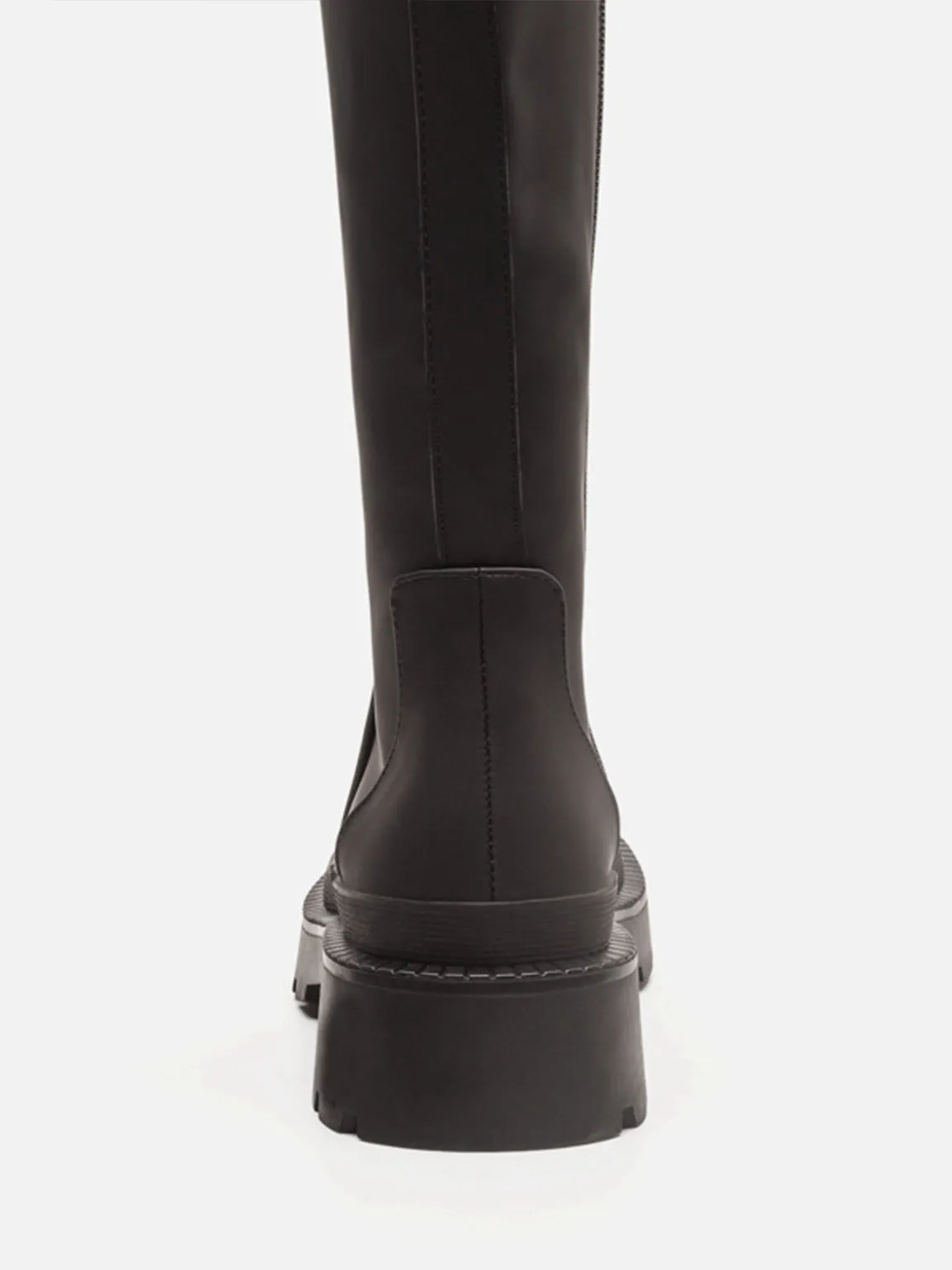 Women's Mid-block Round Toe Chunky Sole Rubberized Flatform Boots Zip Closure