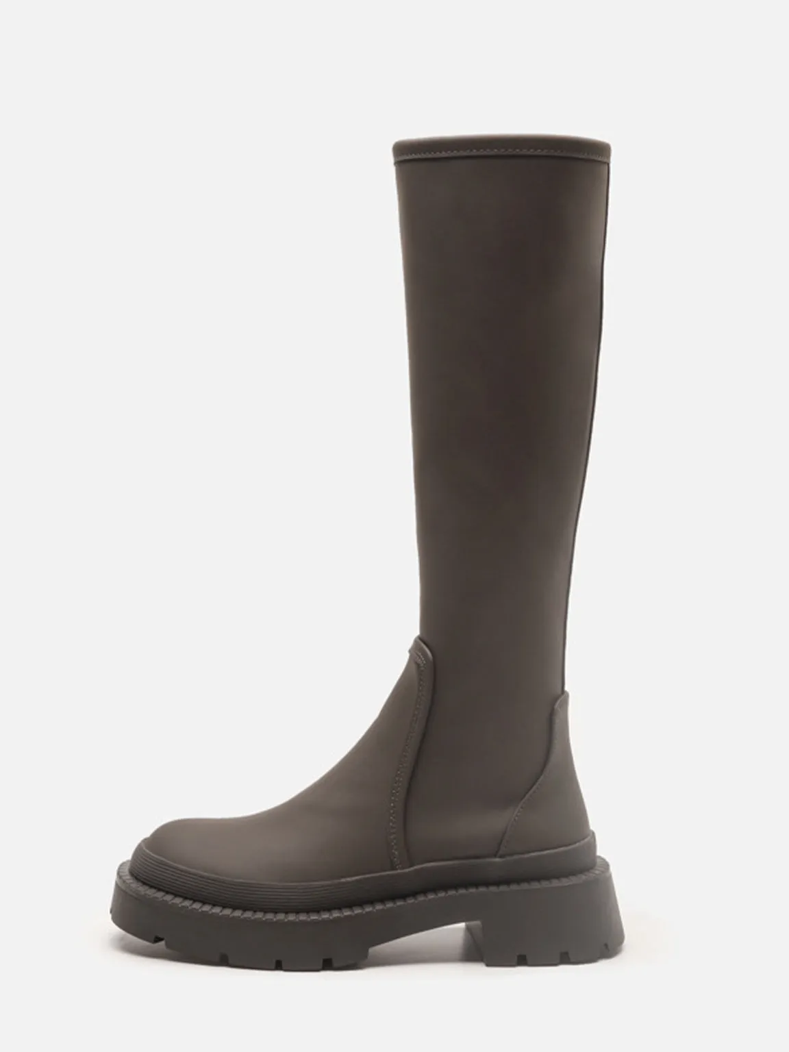 Women's Mid-block Round Toe Chunky Sole Rubberized Flatform Boots Zip Closure