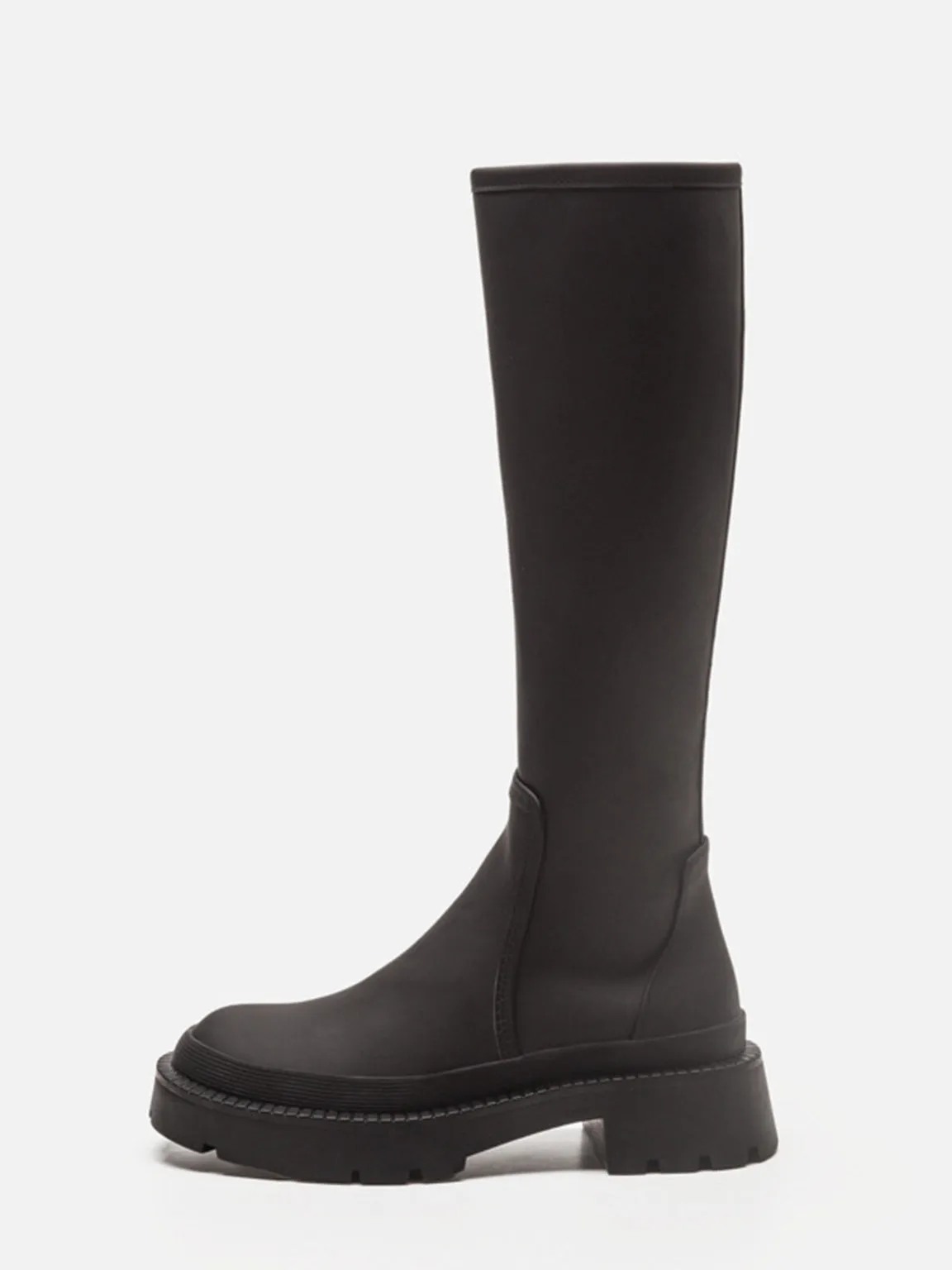 Women's Mid-block Round Toe Chunky Sole Rubberized Flatform Boots Zip Closure