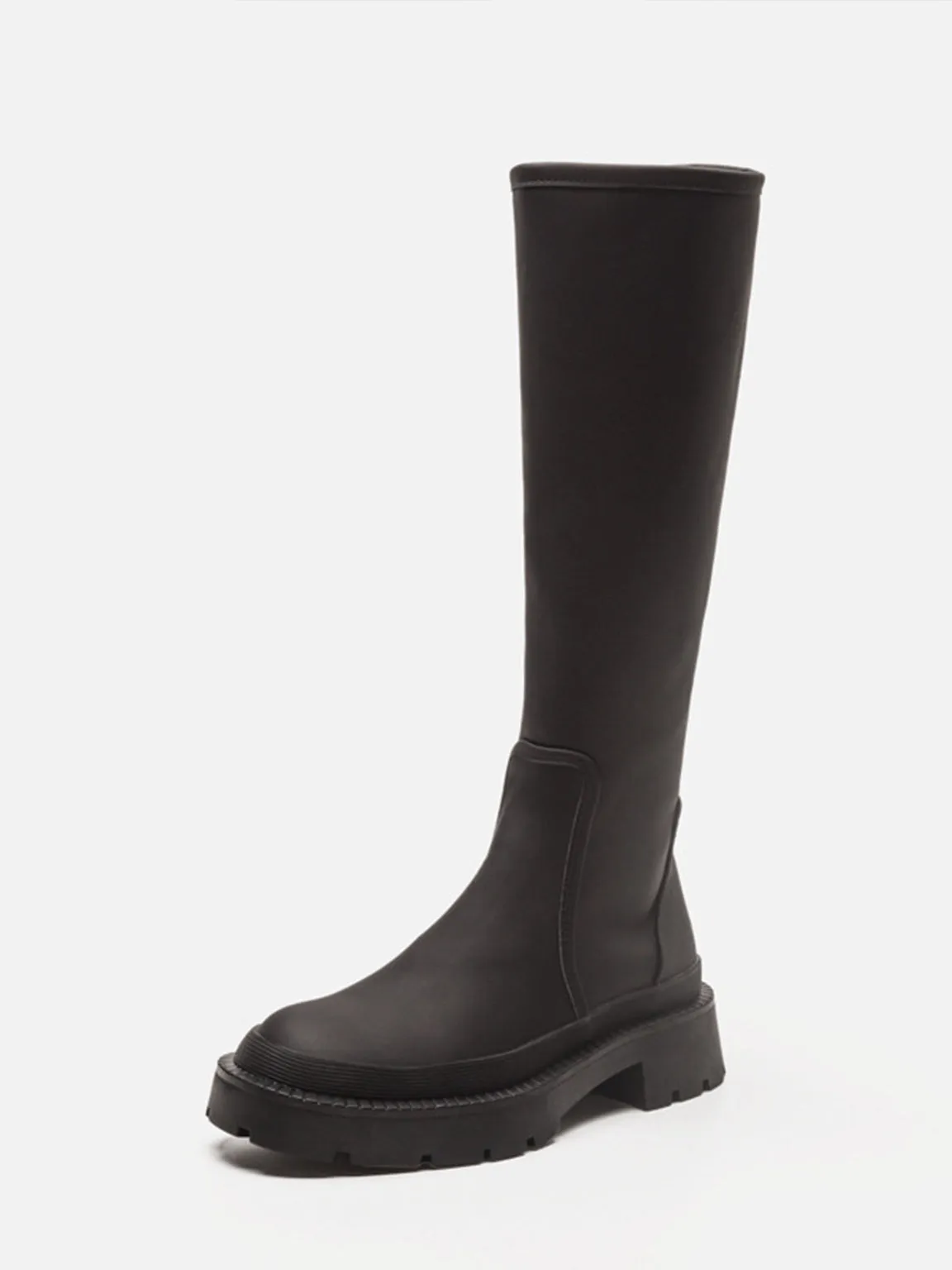 Women's Mid-block Round Toe Chunky Sole Rubberized Flatform Boots Zip Closure