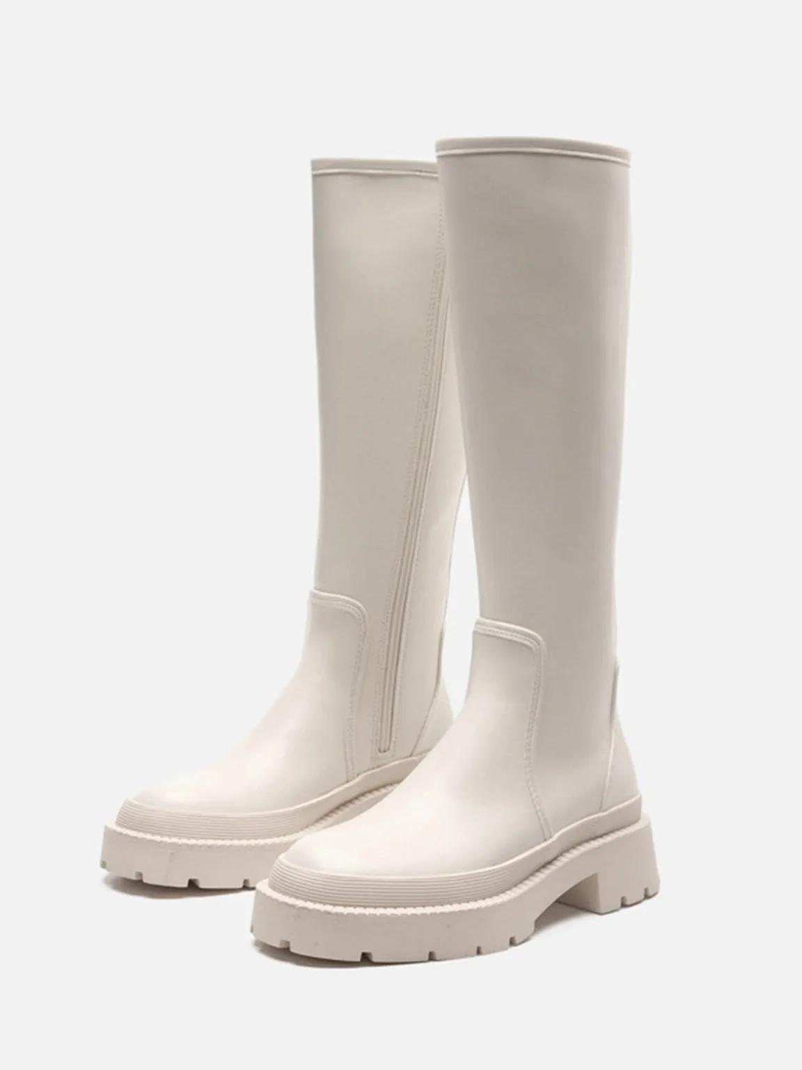 Women's Mid-block Round Toe Chunky Sole Rubberized Flatform Boots Zip Closure