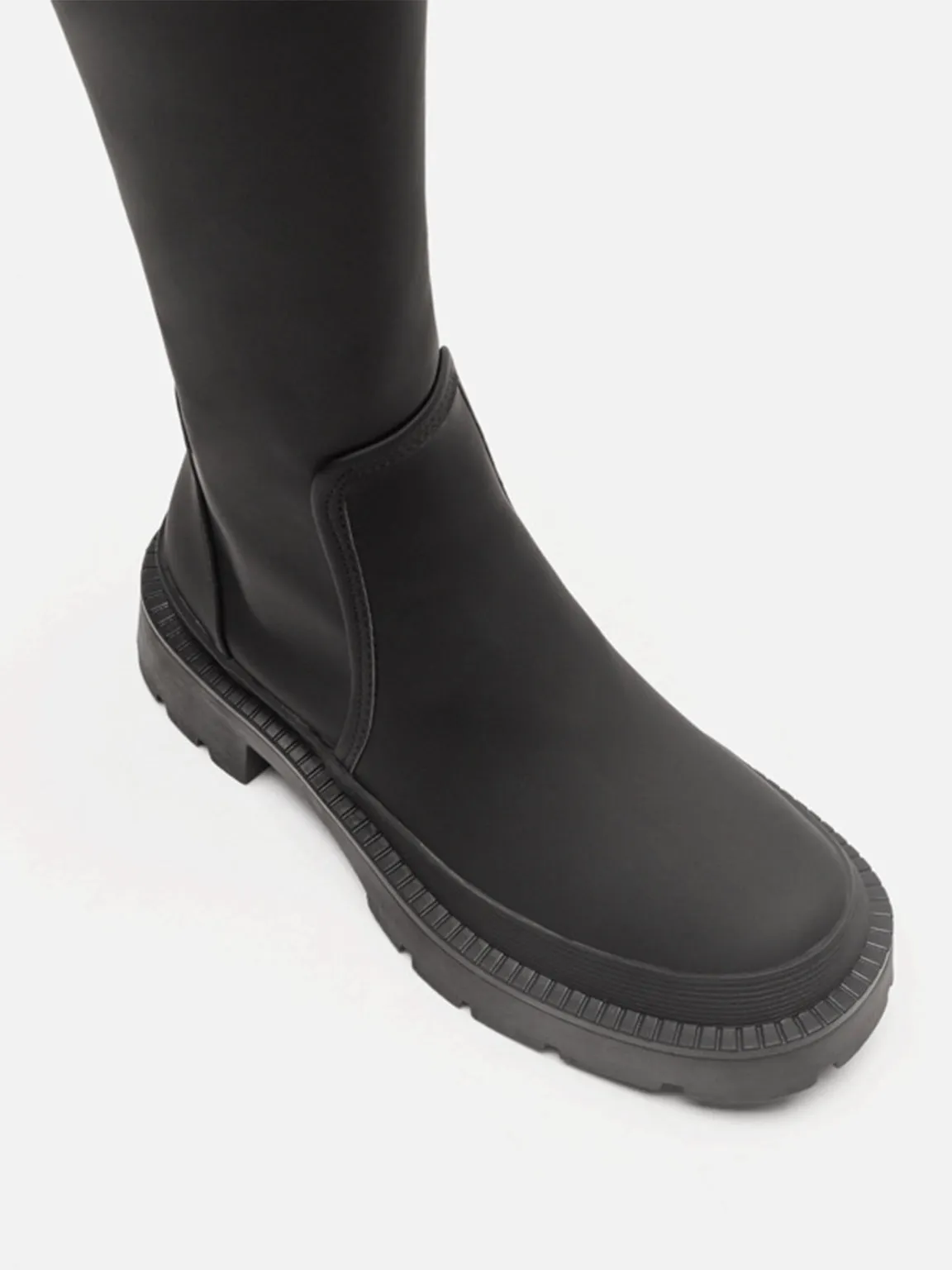 Women's Mid-block Round Toe Chunky Sole Rubberized Flatform Boots Zip Closure