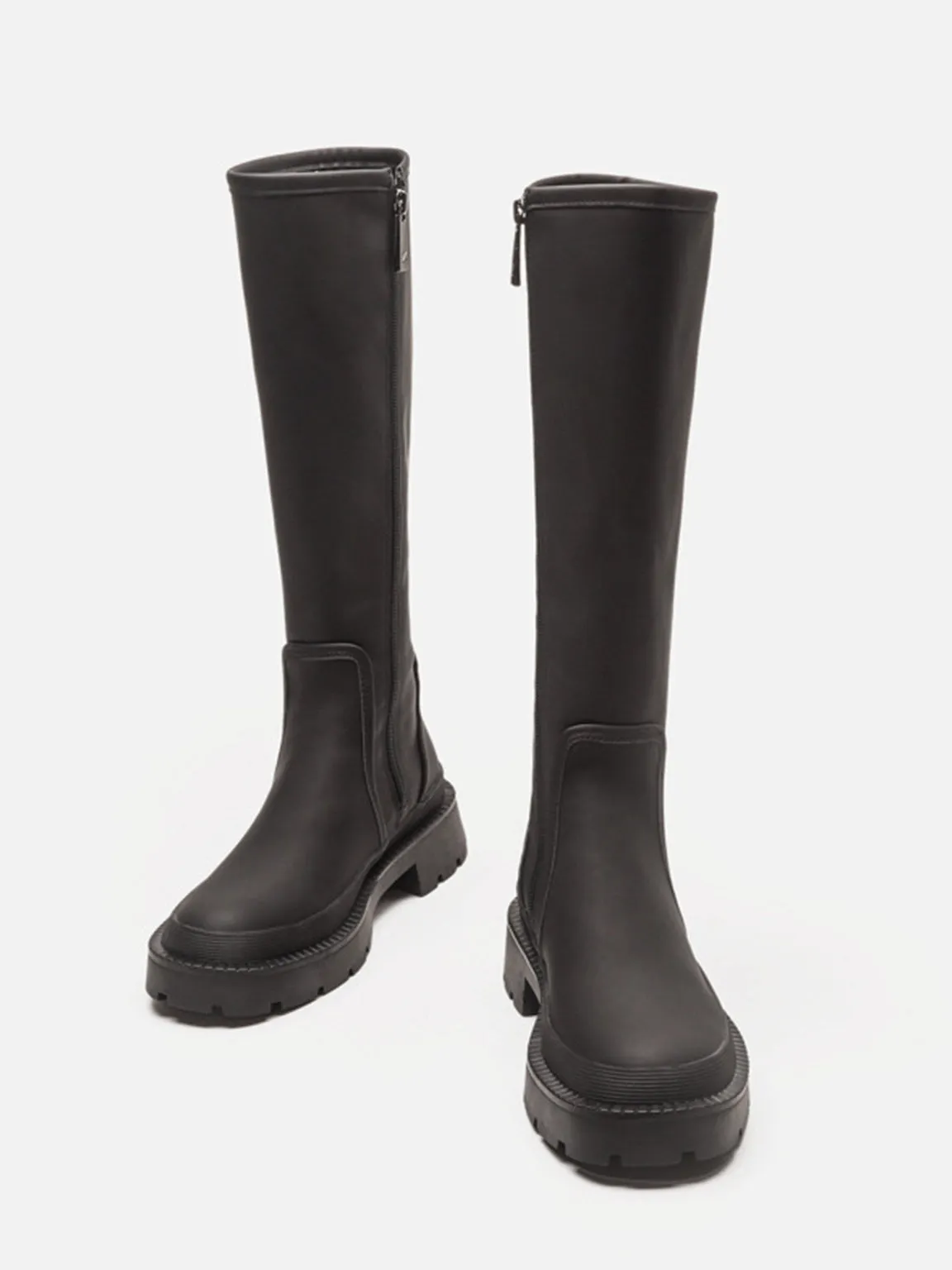 Women's Mid-block Round Toe Chunky Sole Rubberized Flatform Boots Zip Closure