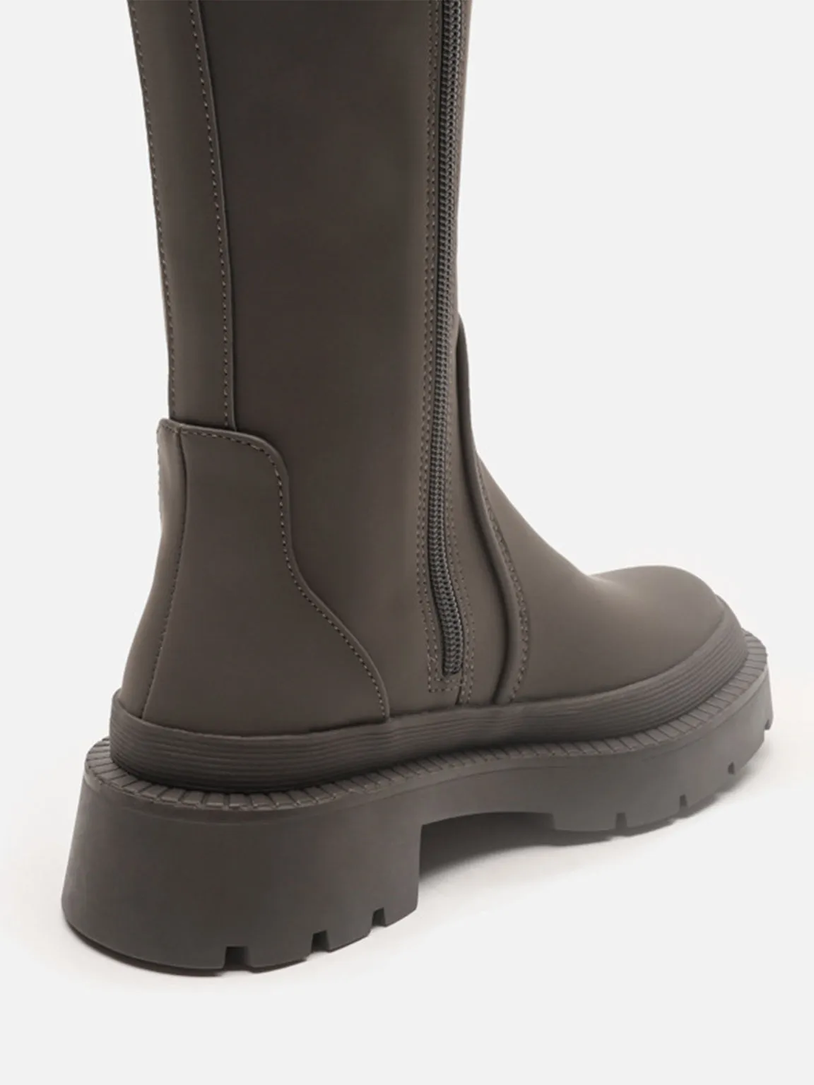 Women's Mid-block Round Toe Chunky Sole Rubberized Flatform Boots Zip Closure