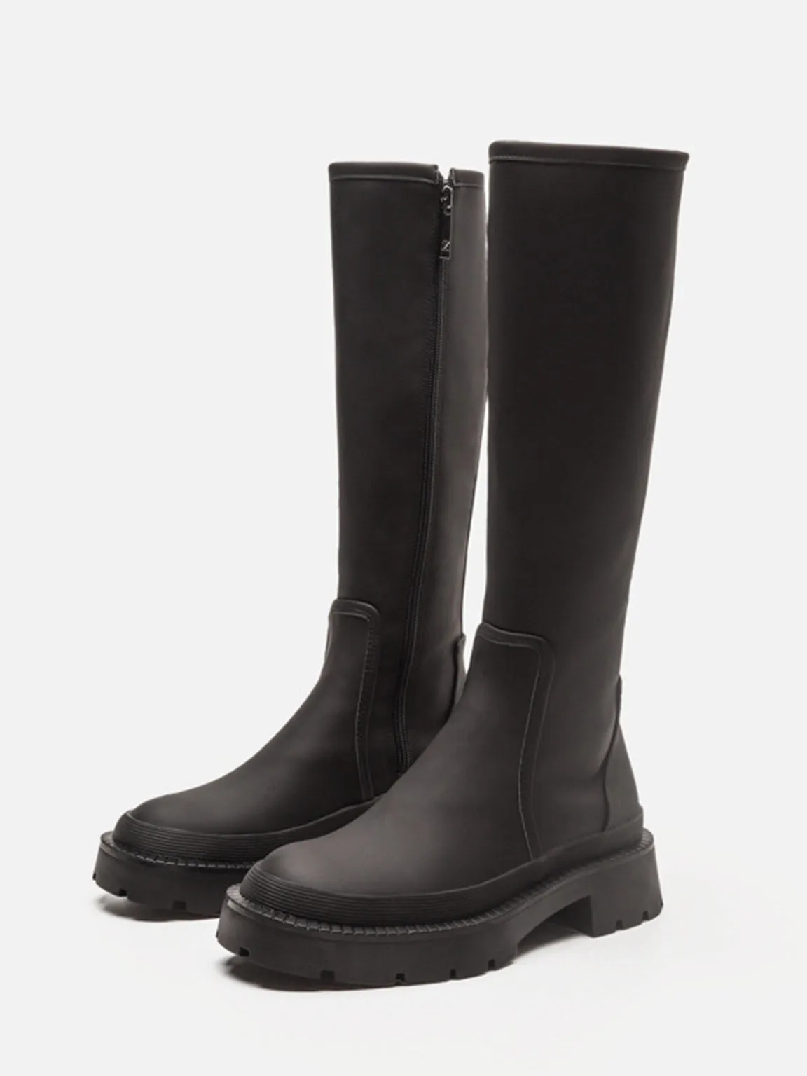 Women's Mid-block Round Toe Chunky Sole Rubberized Flatform Boots Zip Closure