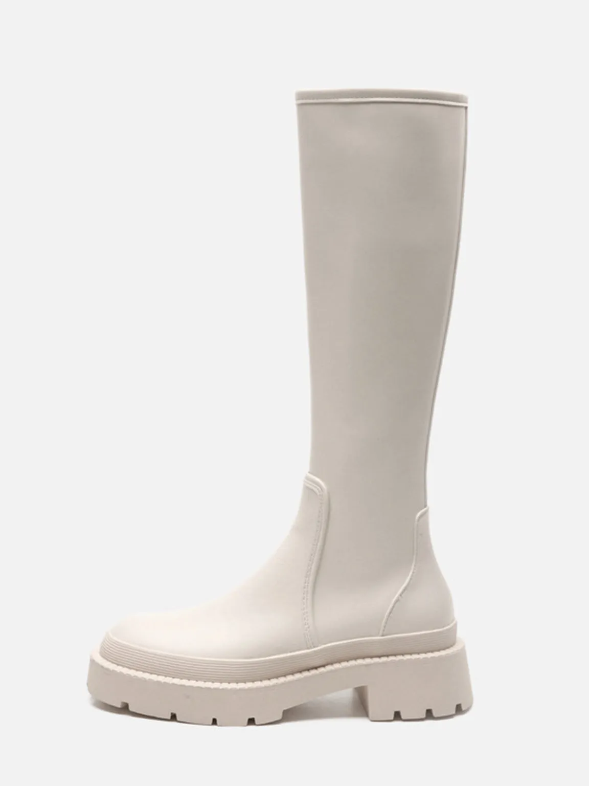 Women's Mid-block Round Toe Chunky Sole Rubberized Flatform Boots Zip Closure