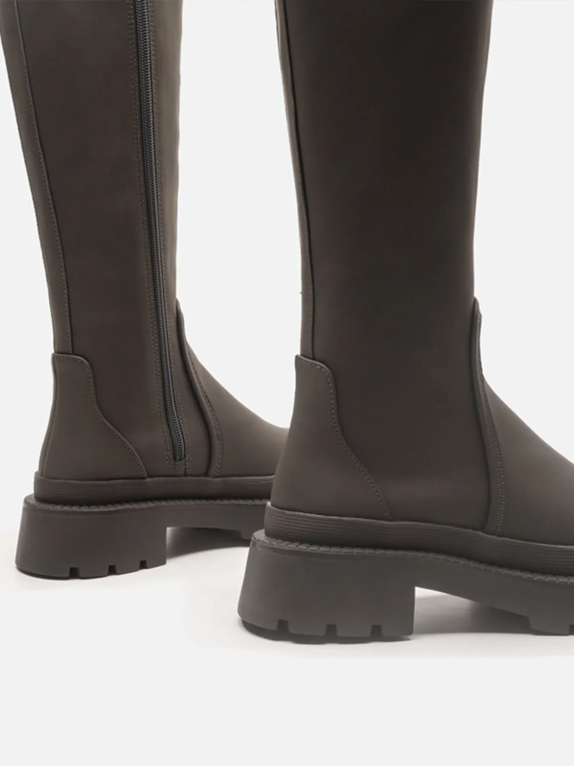 Women's Mid-block Round Toe Chunky Sole Rubberized Flatform Boots Zip Closure