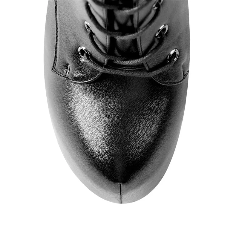 Women's Round Toe Stiletto Platform Zipper Knee High Boots16CM High Heel Pattern Lace Up Plus Size Boots For Winter