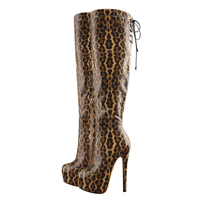 Women's Sexy Platform Zip 16cm High Heel Stiletto Stretch Over The Knee High Boot  plus size US5~US15  women boots