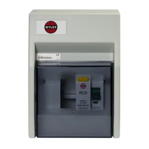Wylex NHRS204/63 2 Way Insulated RCD Incomer Consumer Unit, 63A 30mA Type AC RCD