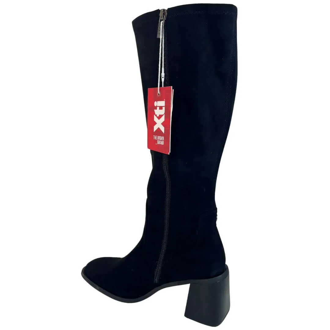 XTI Black Suede Long Length Boots