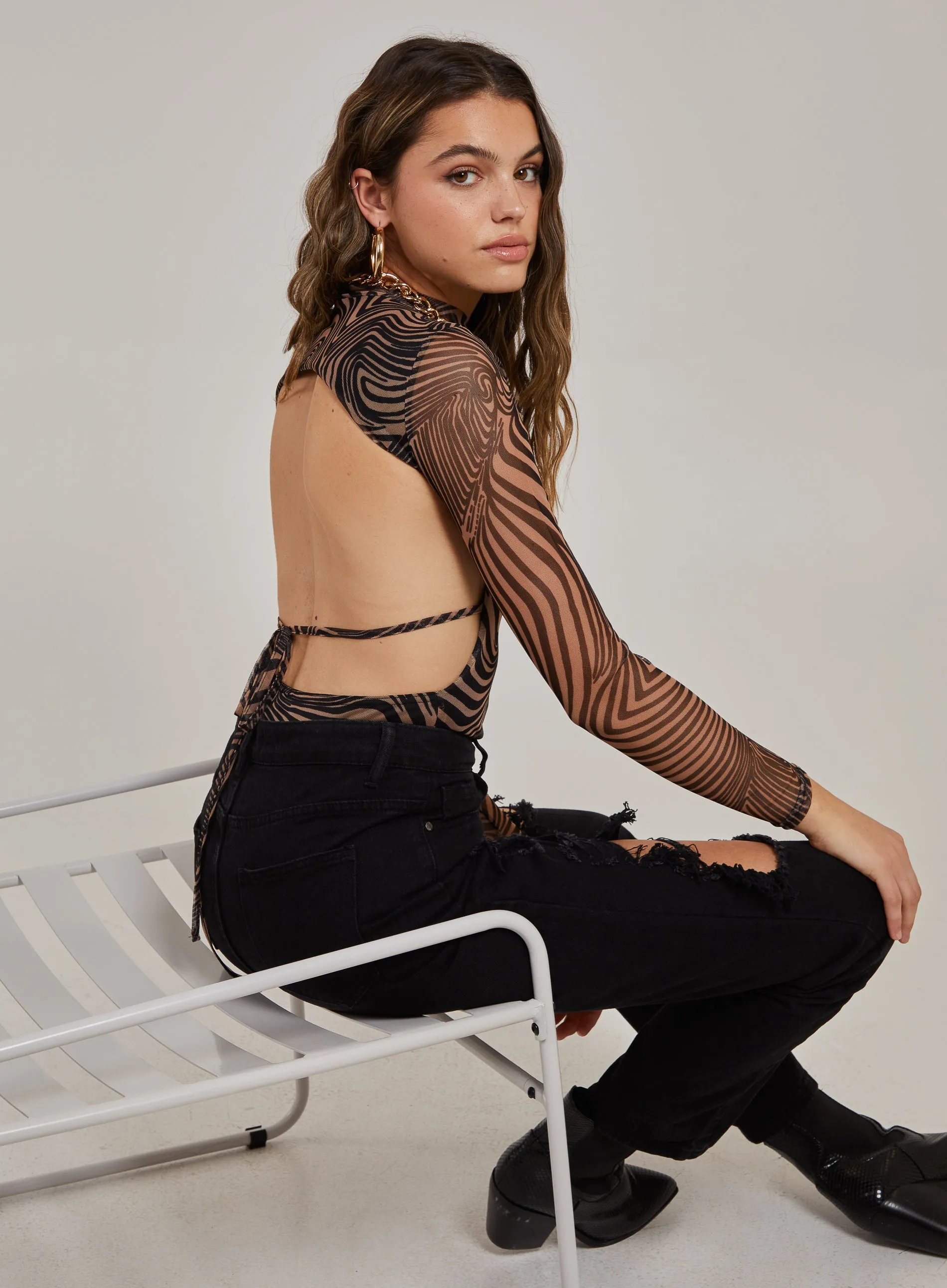 Zebra Swirl Backless Bodysuit